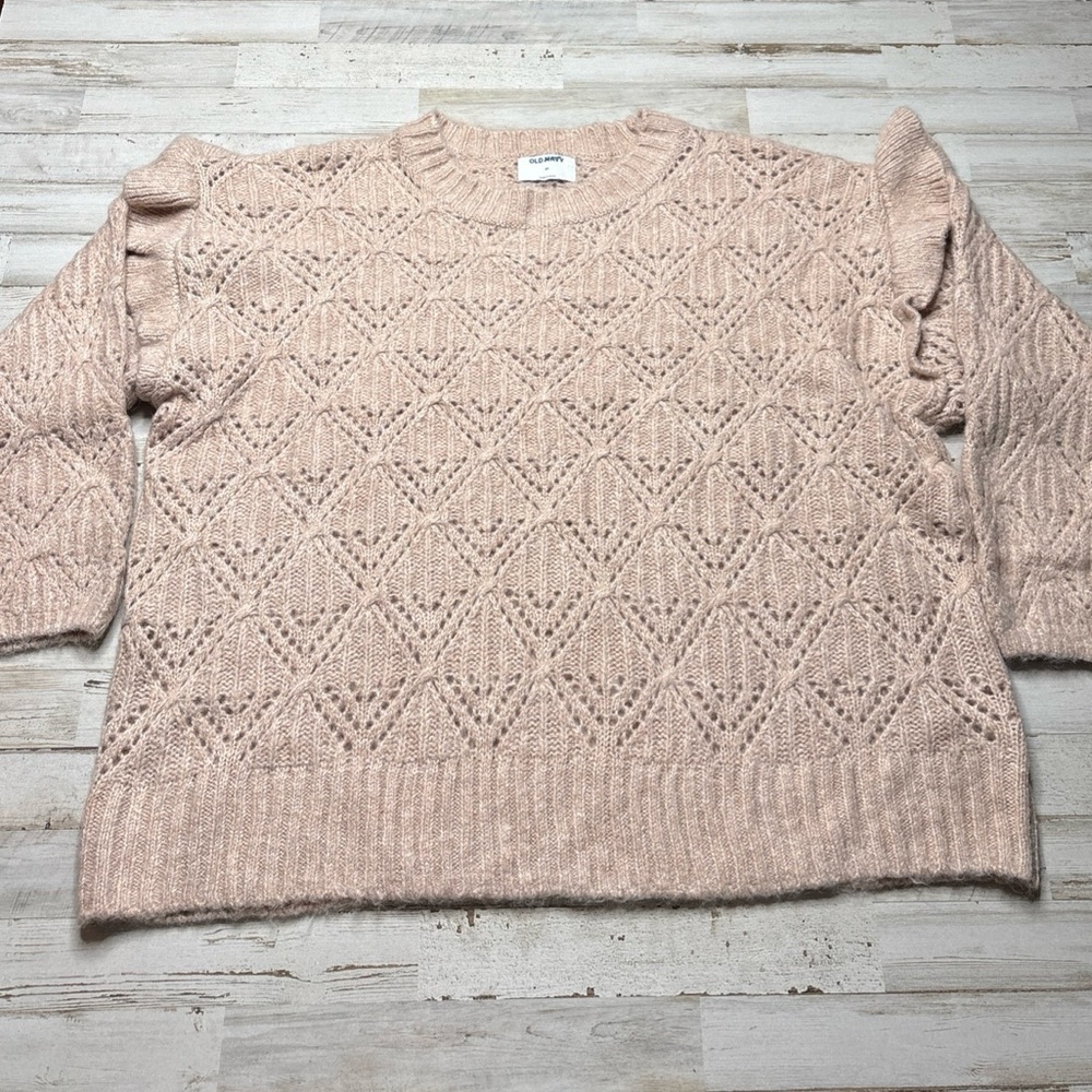 Old Navy Ruffle-Trim Pointelle-Knit Sweater Plus Size 3X Light Pink Shimmer